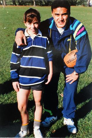 Celeste Donovan with Canterbury and All Blacks halfback Graeme Bachop before she plays for Sumner...
