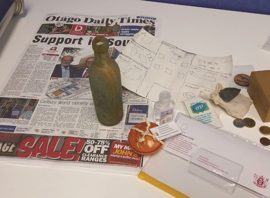 Some of the contents of the time capsule which will be buried underneath the new Dunedin Hospital.