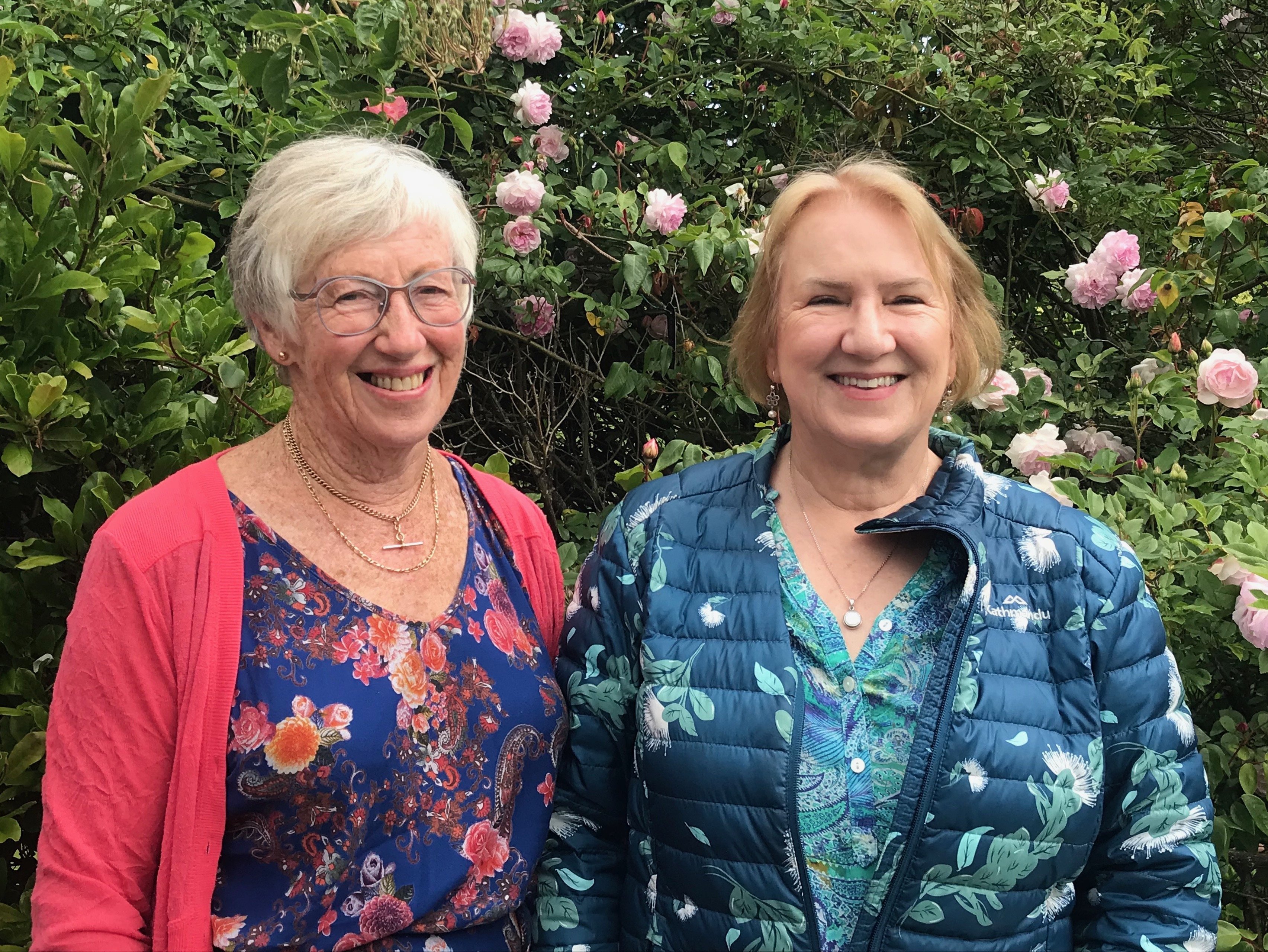 Heritage Roses Otago convener Fran Rawling (left) and Australian garden writer Deryn Thorpe in...