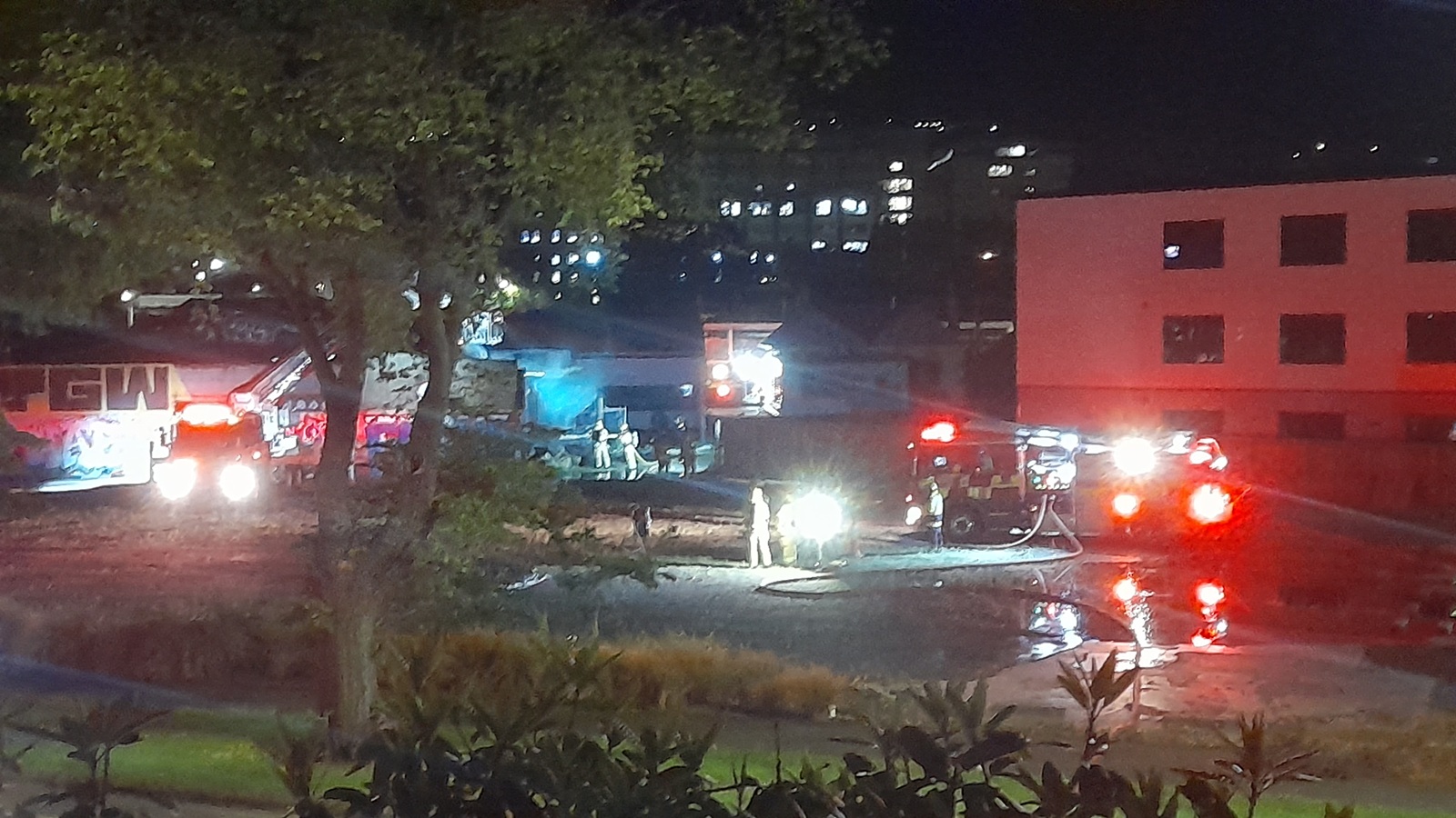 Crews tackle the Harrow St fire in Dunedin. Photo: George Elliott