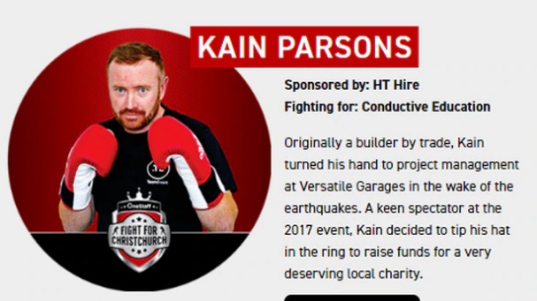 Kain Parsons' promotional material on the charity boxing promoter's website.