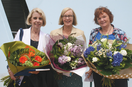 Farewelled Te Anau School teachers (L to R) Lynne Smith, Miriam Dudfield and Sue Fuller left the...