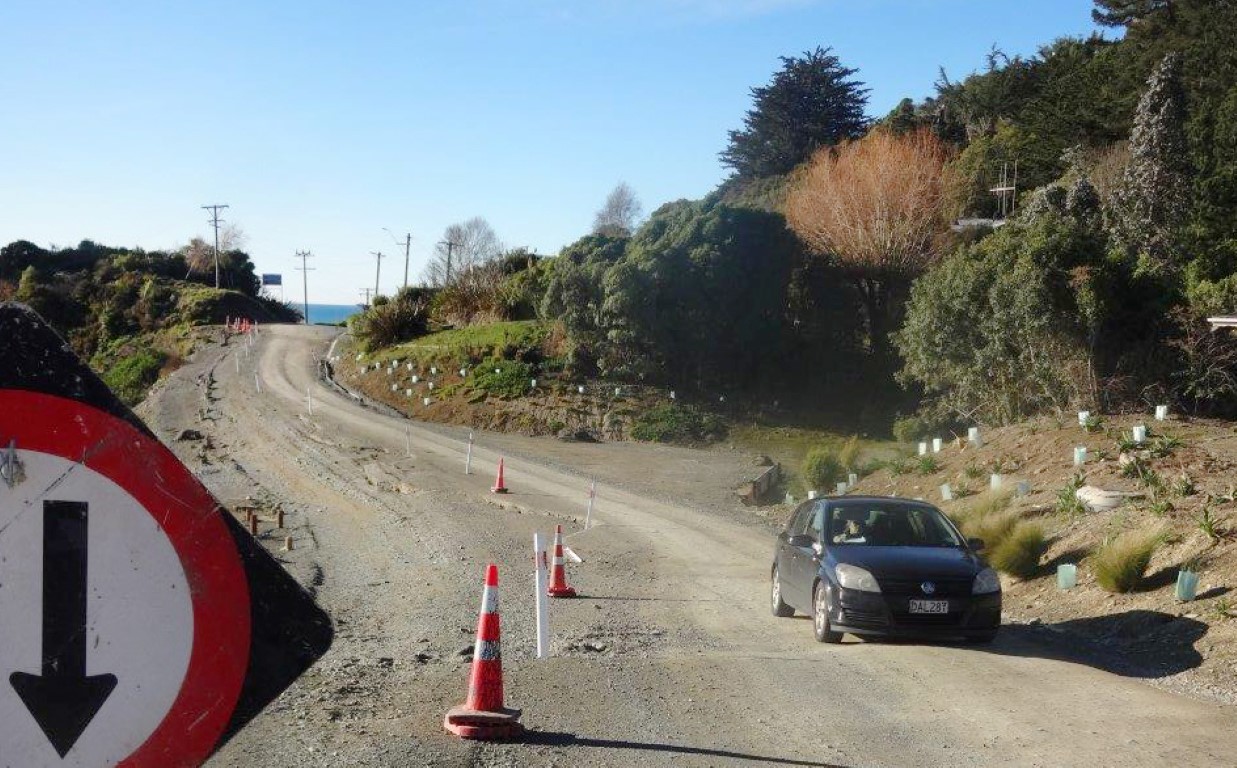 Haven St in Moeraki is in poor shape after recent slumping on the sea side of the street above...