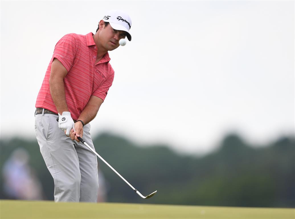 Brian Harman chips on to the sixth green during the third round. Photo: Michael Madrid-USA TODAY...