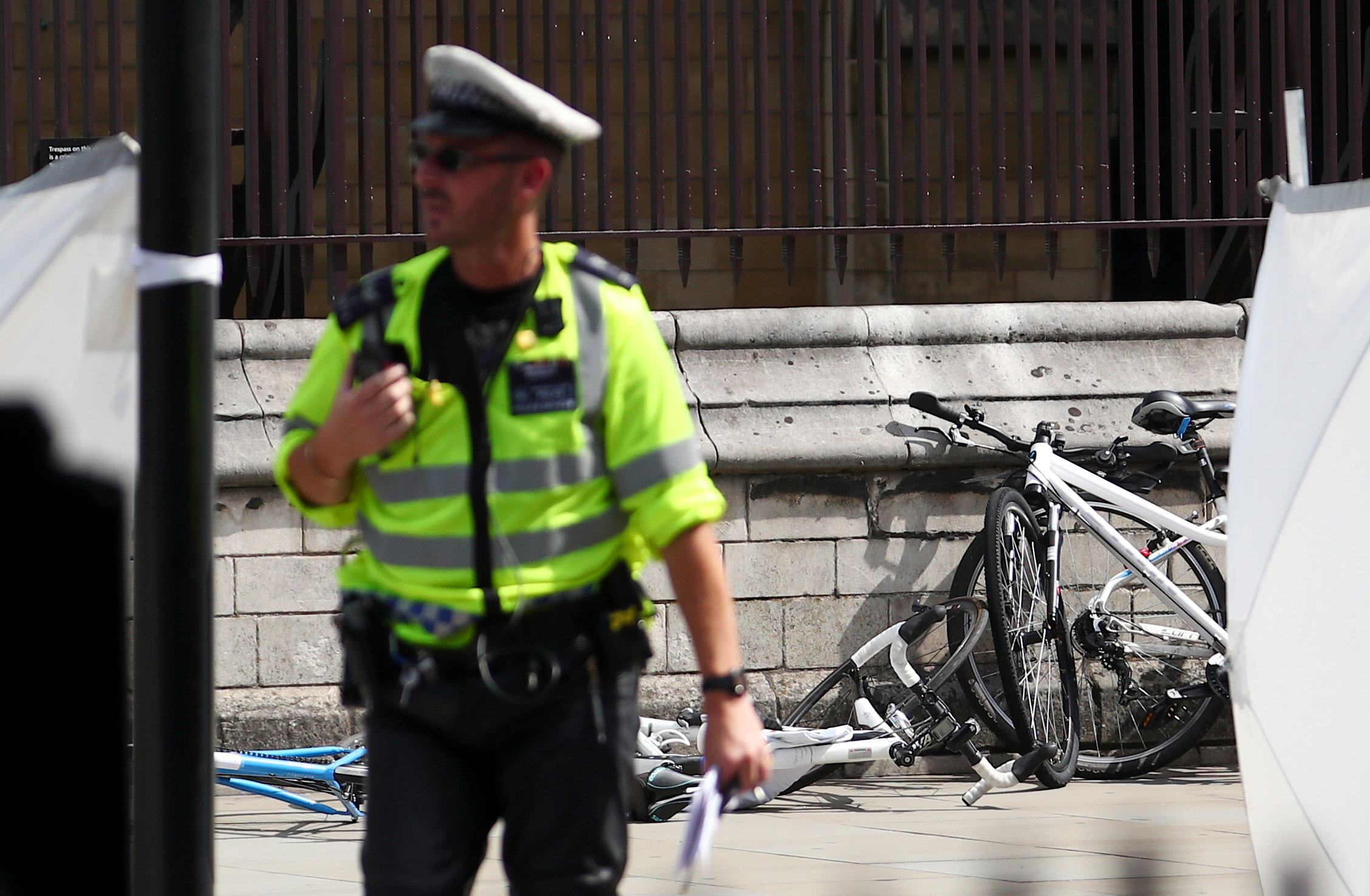 Crumpled bicycles at the scene. Photo: Reuters 