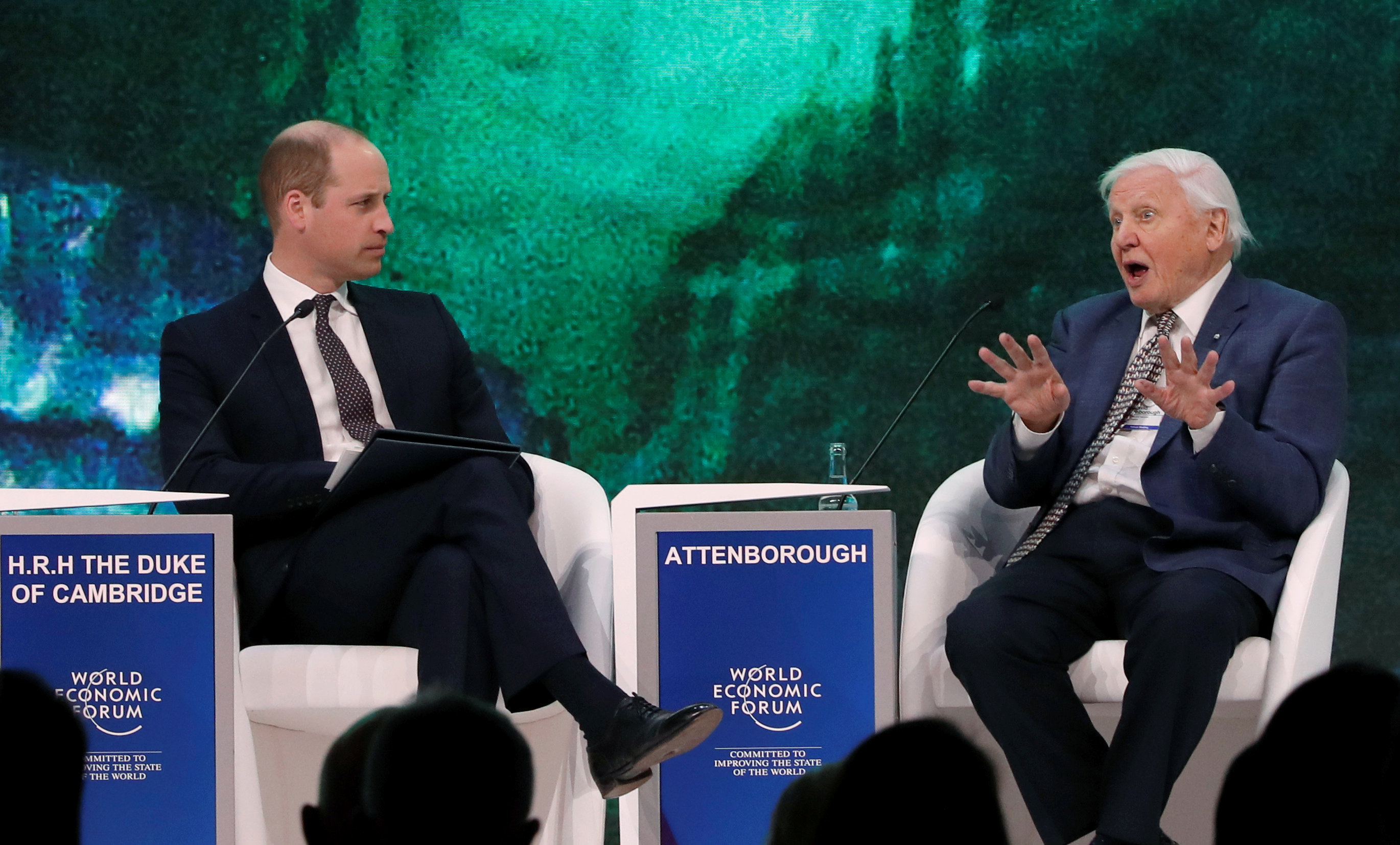 Prince William and Sir David Attenborough in Davos. Photo: Reuters