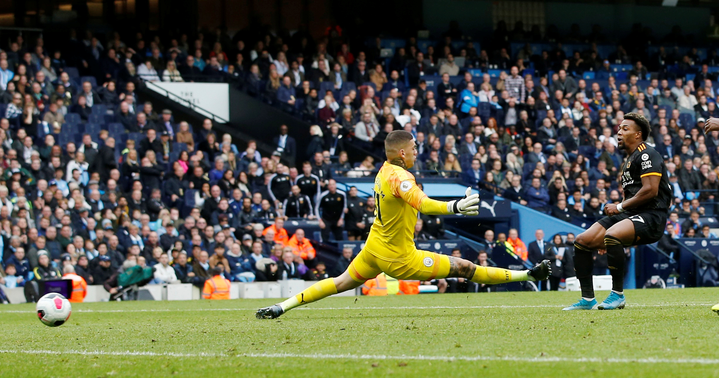 Wolverhampton Wanderers' Adama Traore scores his first of two goals against Manchester City....