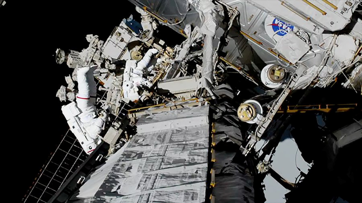 US astronauts Jessica Meir and Christina Koch make the first all-female spacewalk outside the...