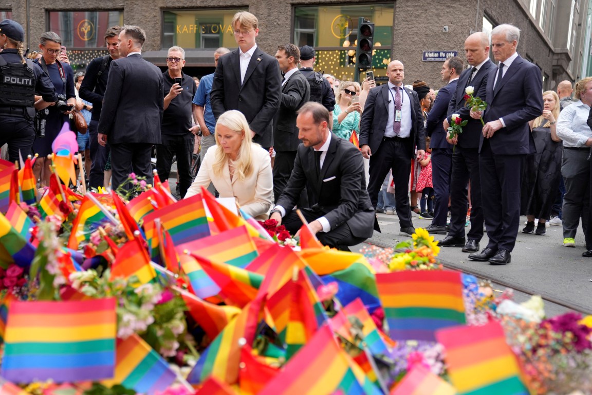 Norway's Crown Prince Haakon, Crown Princess Mette-Marit and Norway's Prime Minister Jonas Gahr...