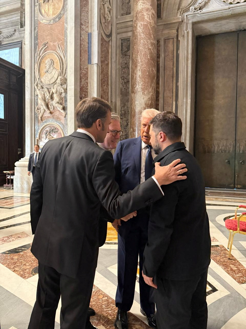 clockwise from left, French President Emmanuel Macron and British Prime Minister Sir Keir Starmer...