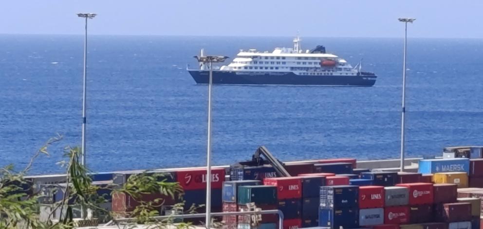 The cruise ship Hondius is moored off the Cape Verde port in West Africa. Photo: Reuters/Stringer
