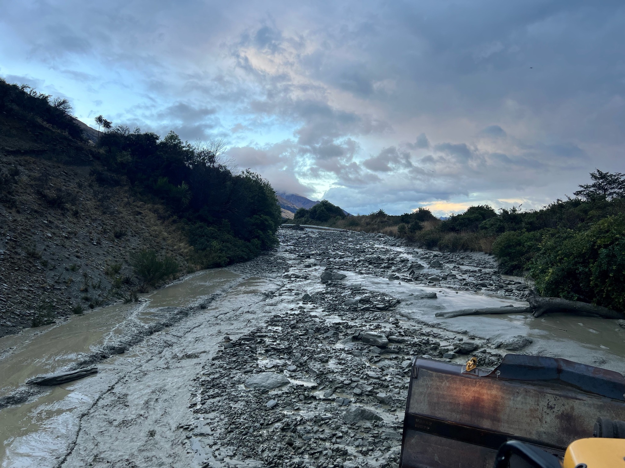 Debris on the Queenstown-Glenorchy road this morning. Photo: QLDC