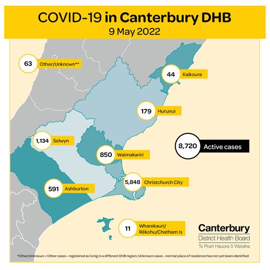 Active cases in Canterbury as of 8am on Monday. Credit: CDHB