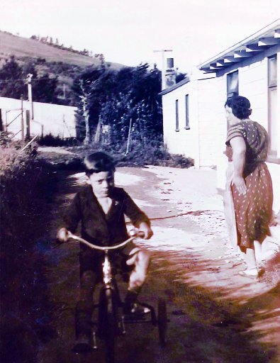 Lorna McCabe (nee Peters) and her son Bill at home in Pine Hill, Dunedin, c1940. PHOTO: SUPPLIED
...