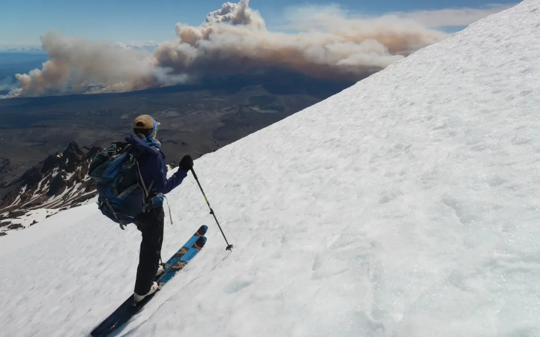 The Tongariro fire as seen from near the summit of Mt Ruapehu this weekend. Photo: supplied/Max...