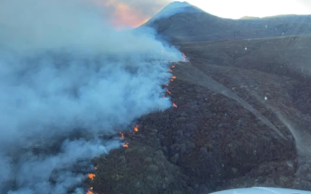 An aerial view of the fire on Sunday. Photo: supplied / Fire and Emergency Manawatu, Whanganui