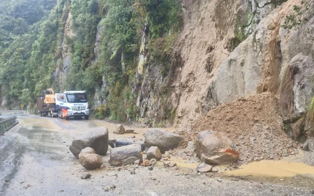 Heavy rain has caused slips and flooding in many parts of the upper South Island. Photo: Grey...