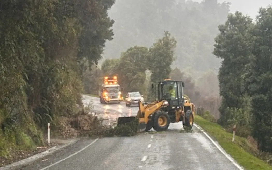Rockfall from a slip being cleared off the road near Jacksons on State Highway 73. Photo: NZTA