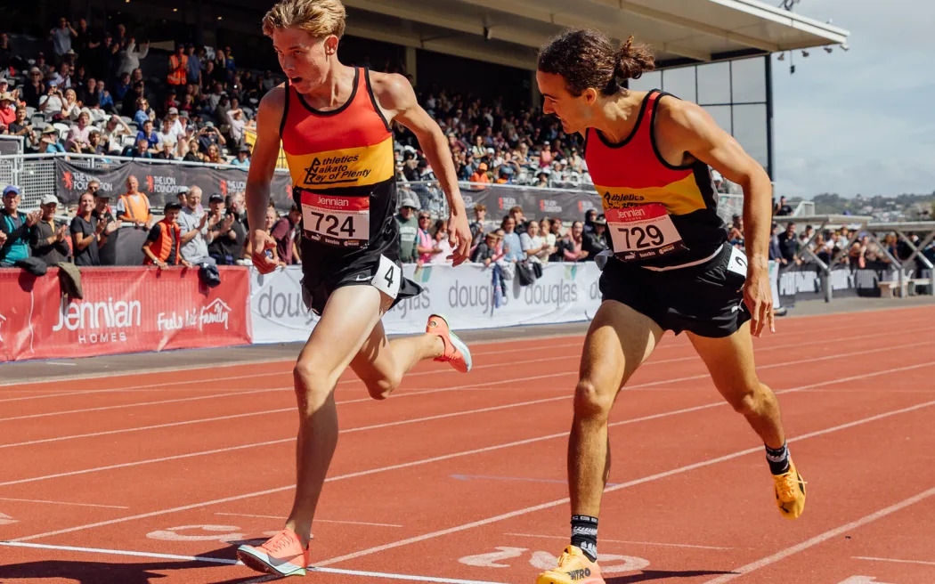 Sam Ruthe (L) and Sam Tanner in action in the 1500m at the recent national athletics...