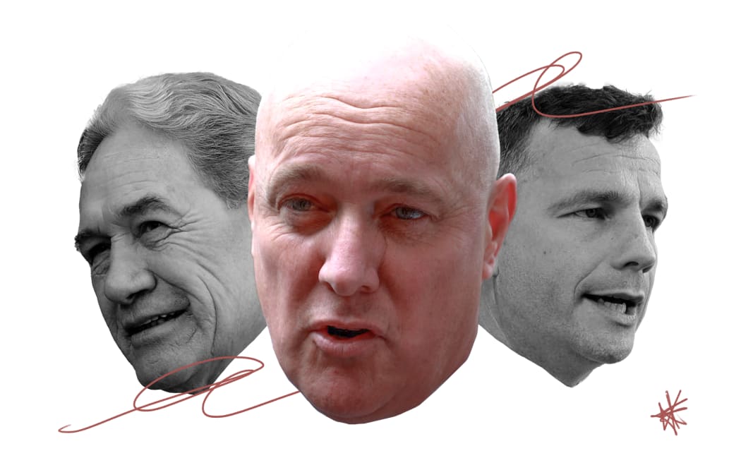 Party leaders (from left) Winston Peters, Christopher Luxon, and David Seymour. Image: RNZ