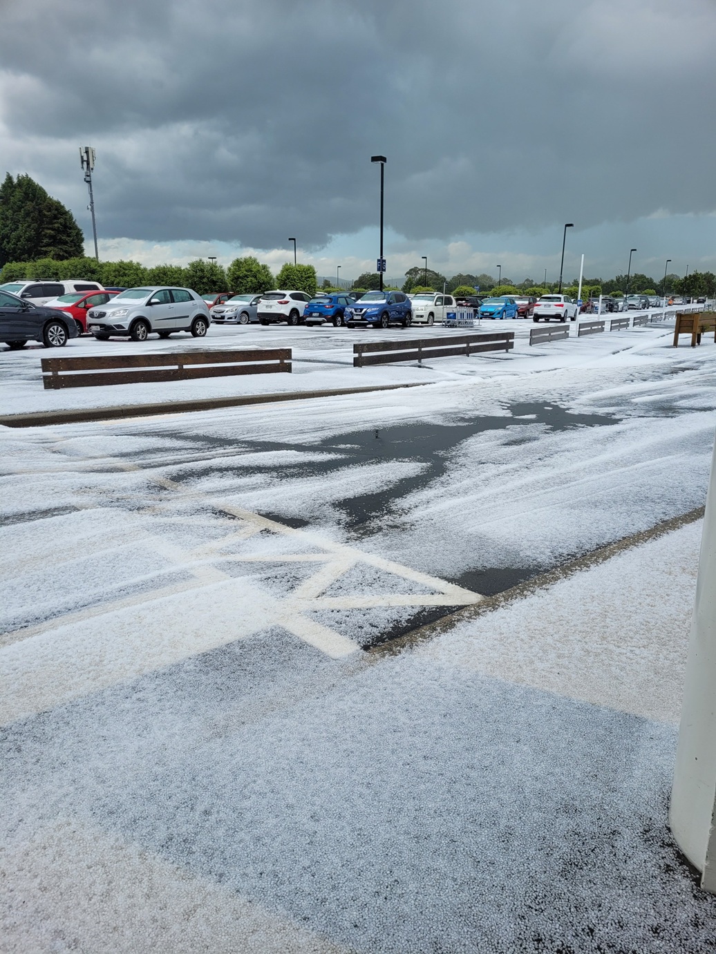 Hail on the ground at Dunedin Airport on Thursday afternoon. Photo: Sandra Cockroft/Facebook