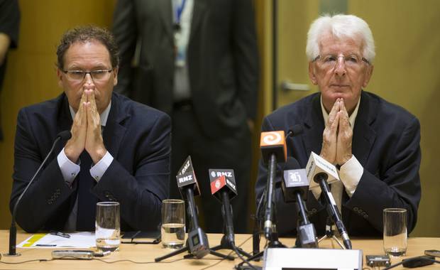 RNZ chief executive Paul Thompson (left) and chairman Richard Griffin at the select committee...