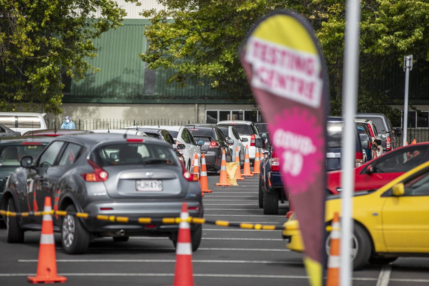 People in about 100 cars were lined up and ready to have their test at the Otara Covid-19...