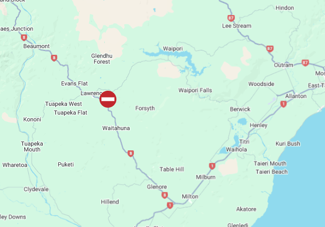 The crash has closed SH8 near Lawrence. Image: NZTA