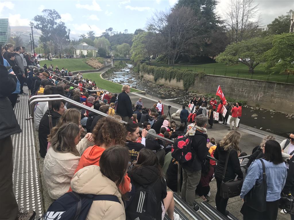 A large crowd gathered at the Univeristy of Otago to listen to the Prime Minister. Photo: Daisy...