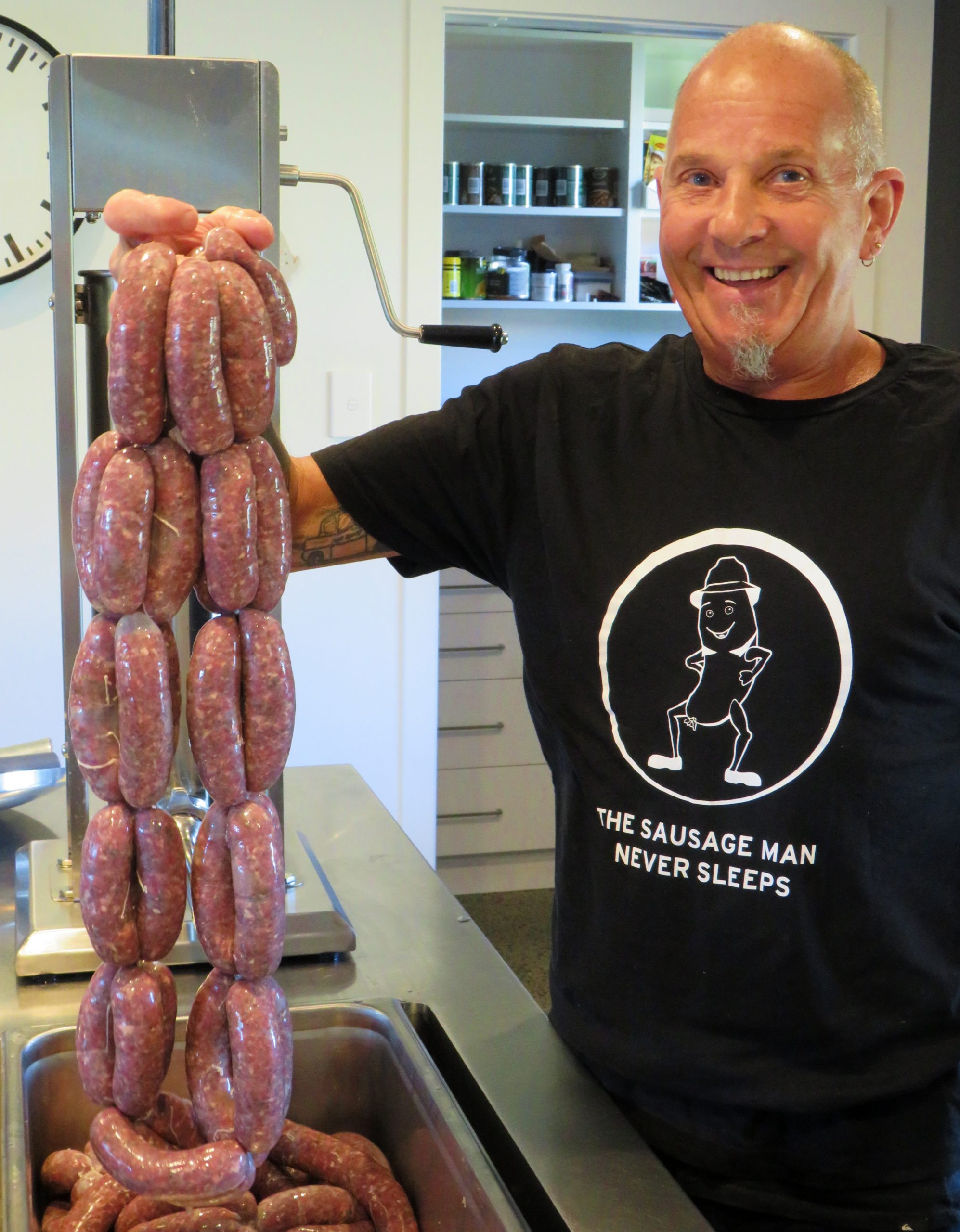 Kenny Johnston with a freshly made batch of lamb, mint, garlic and caramelised onion sausages....