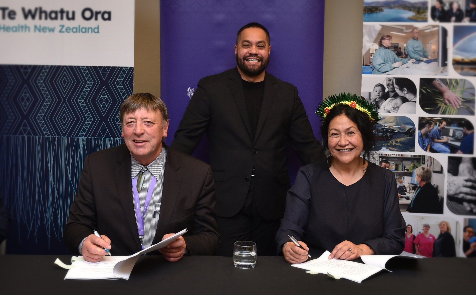 Signing the Te Kāika Wellbeing Hub development agreement in 2023 are (from left) Te Kāika’s board...