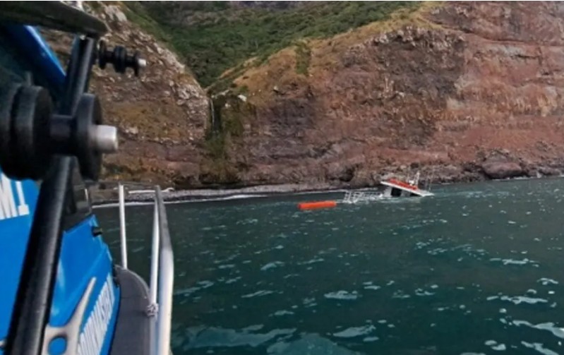 The Black Cat Cruises catamaran sank in Akaroa. Photo: Canterbury Regional Council / SUPPLIED