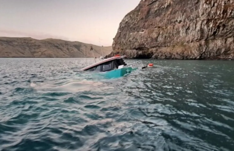The Black Cat Cruises catamaran sank in Akaroa. Photo: Canterbury Regional Council / Supplied via...