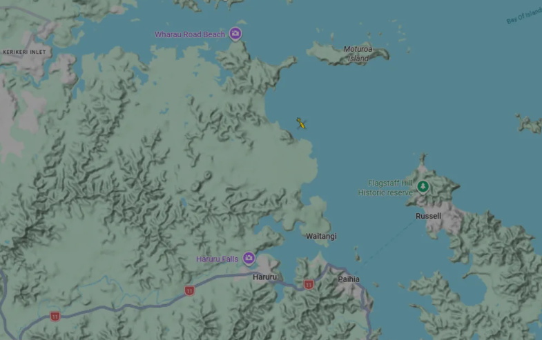 The boat sunk off the Bay of Islands coast. Photo: FlightRadar24 via RNZ