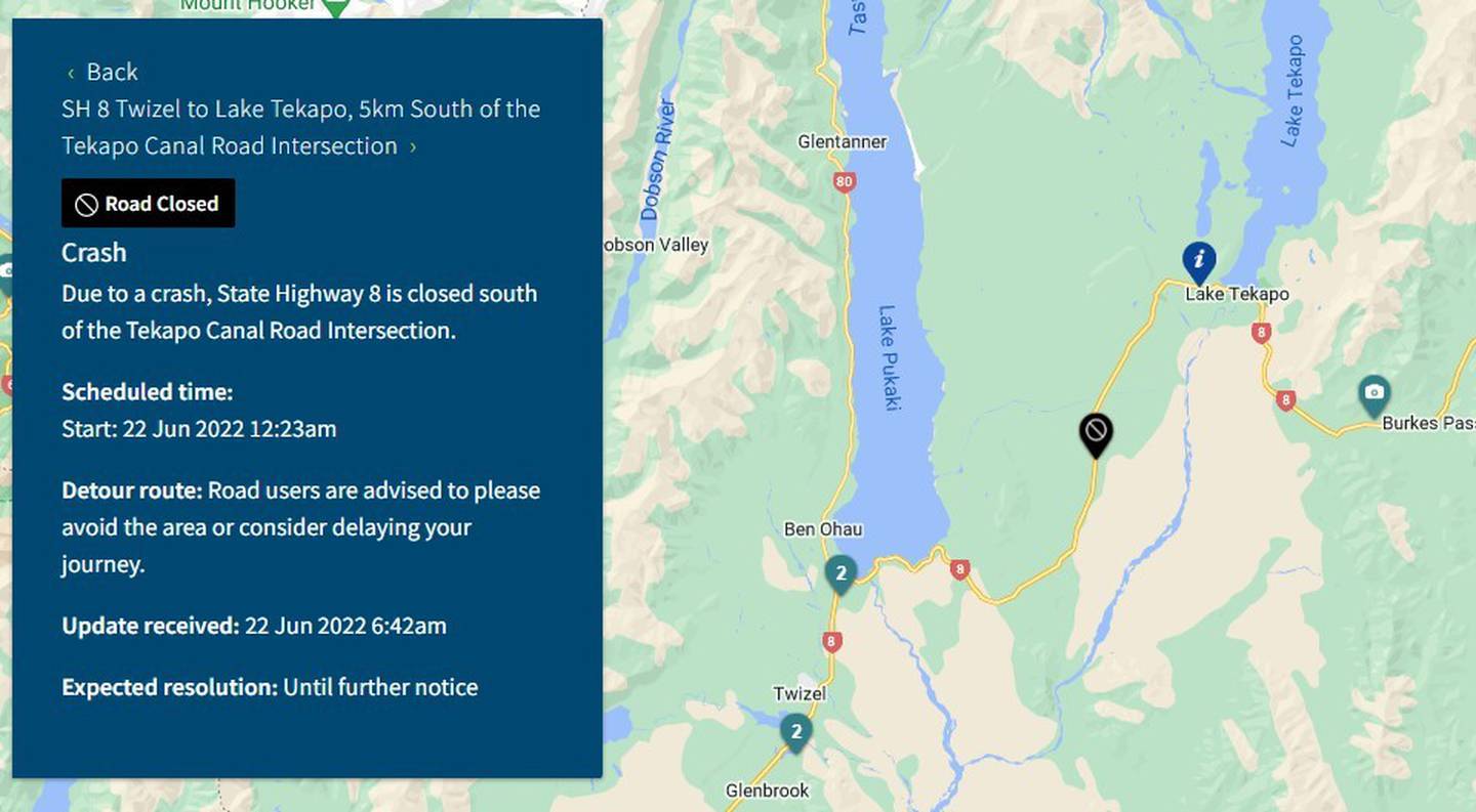 SH8 is closed between Tekapo and Twizel. Image: Supplied