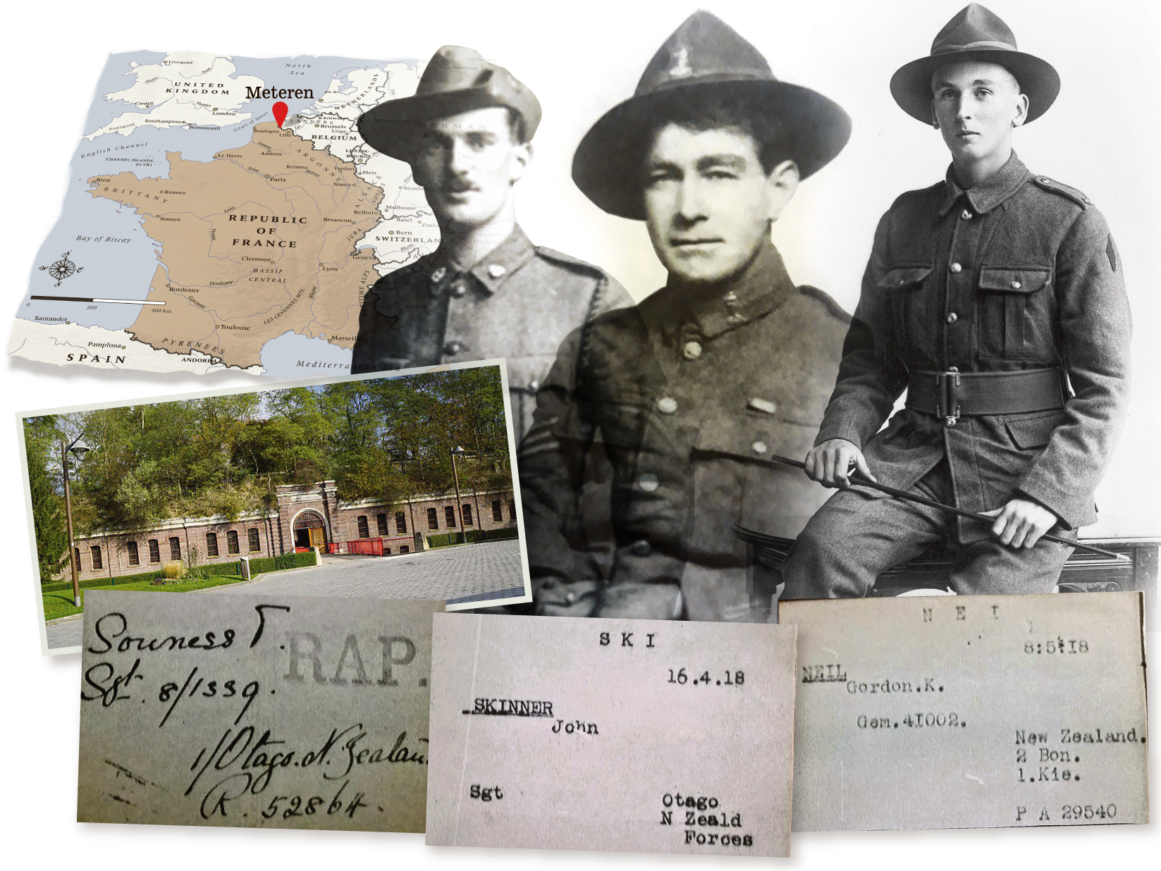 From left: Sgt J.S. (Jack) Skinner, Sgt Thomas Souness and LCpl Gordon Neill, with their Red...