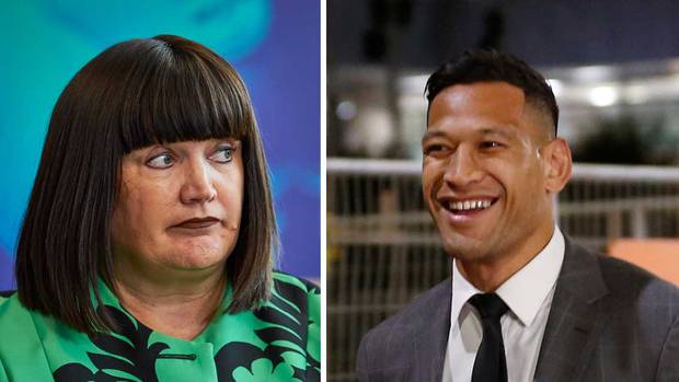 Rugby Australia boss Raelene Castle and Israel Folau. Photo: Getty Images