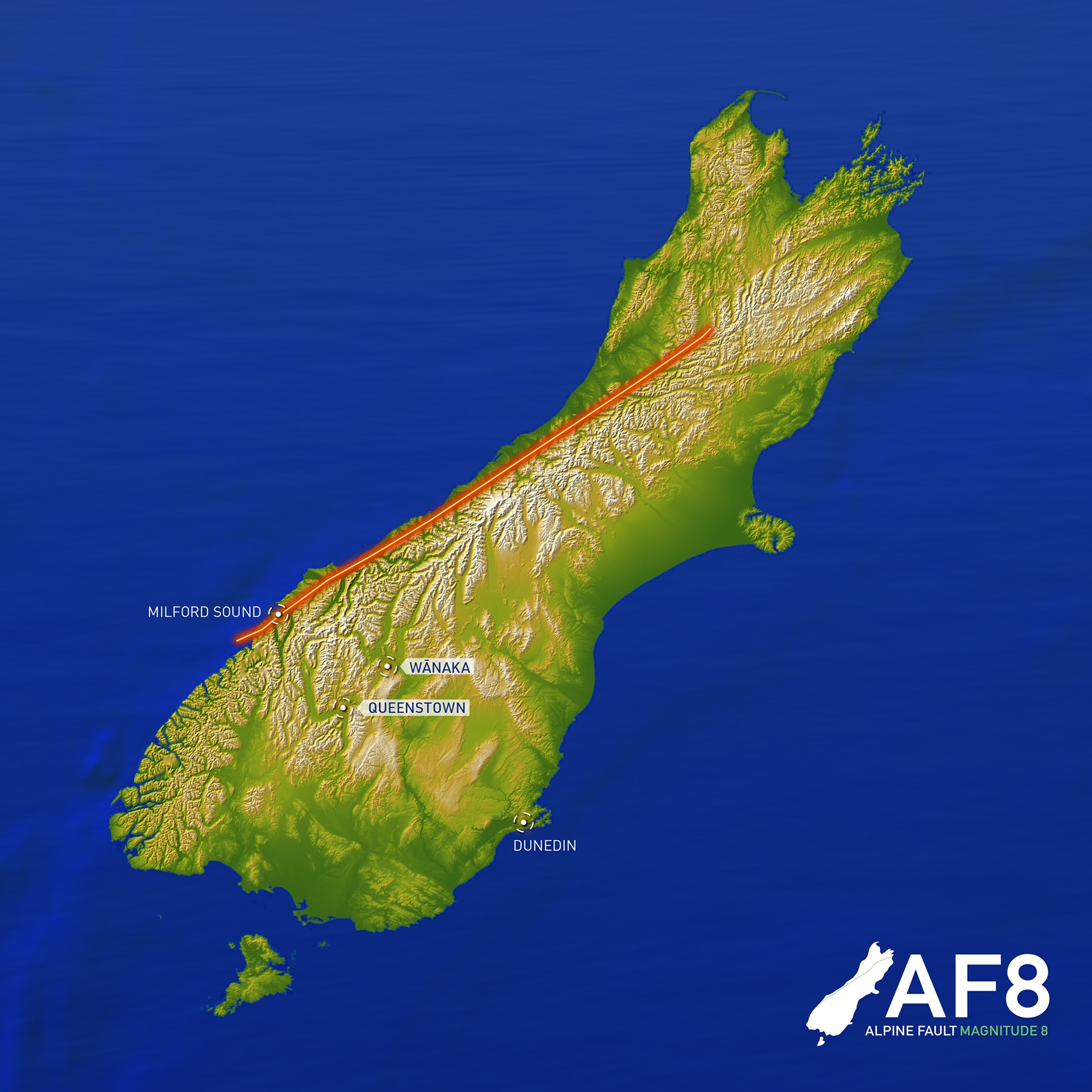 The Alpine Fault runs along the western edge of the Southern Alps. Scientific research indicates...