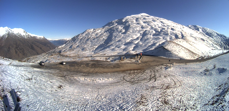 Grit has been applied to icy areas on the Crown Range today. Photo: MetService 