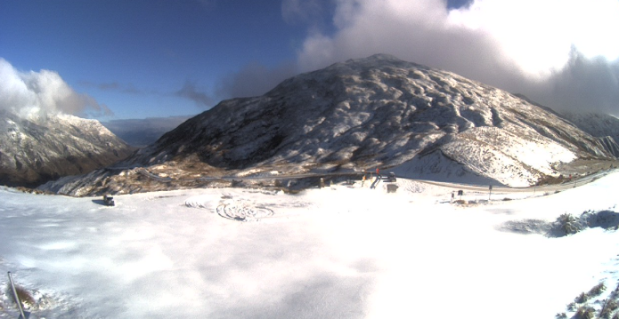 At the summit of the Crown Range this morning. The road has reopened after heavy snow, but chains...