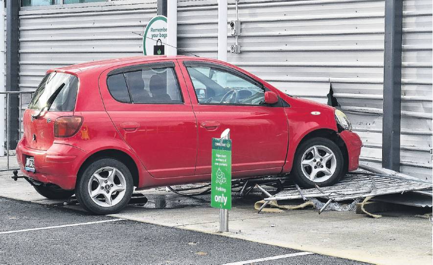 A person was taken to hospital after a car crashed into the side of Countdown in Mosgiel...