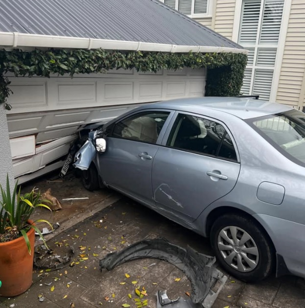 Another crashed car in Auckland's Devonport following this morning's chase. Photo: Supplied