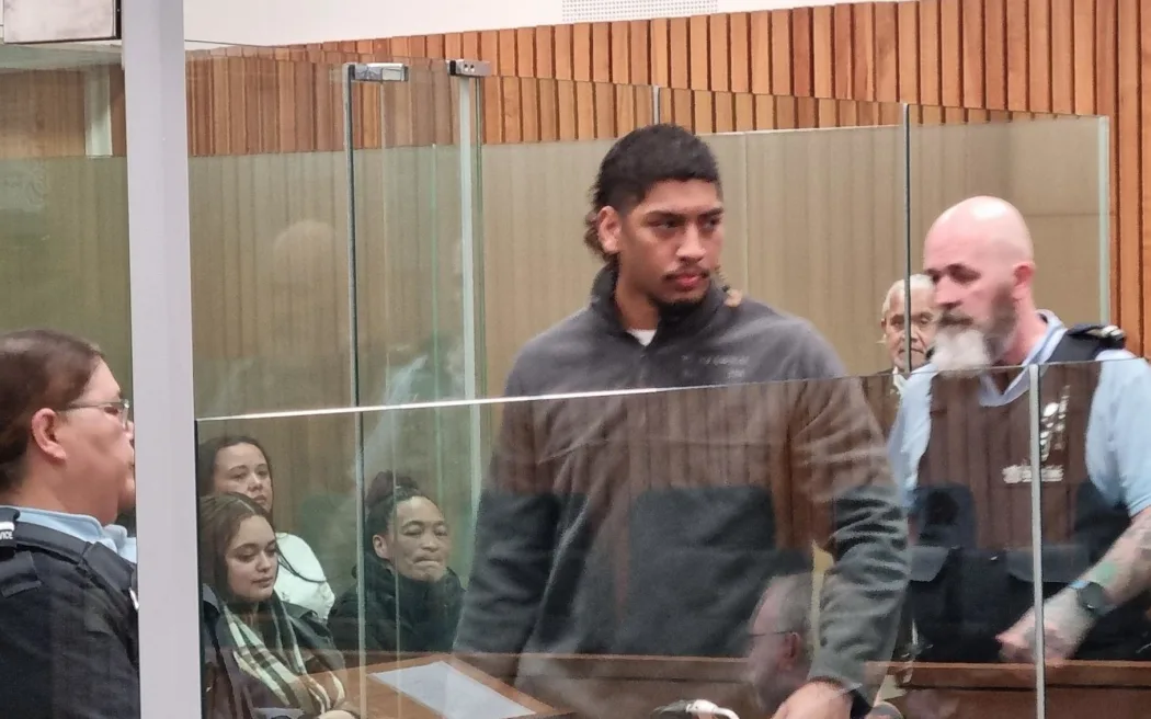 Daytona Thompson appears for sentencing at the High Court at New Plymouth Photo: RNZ /...