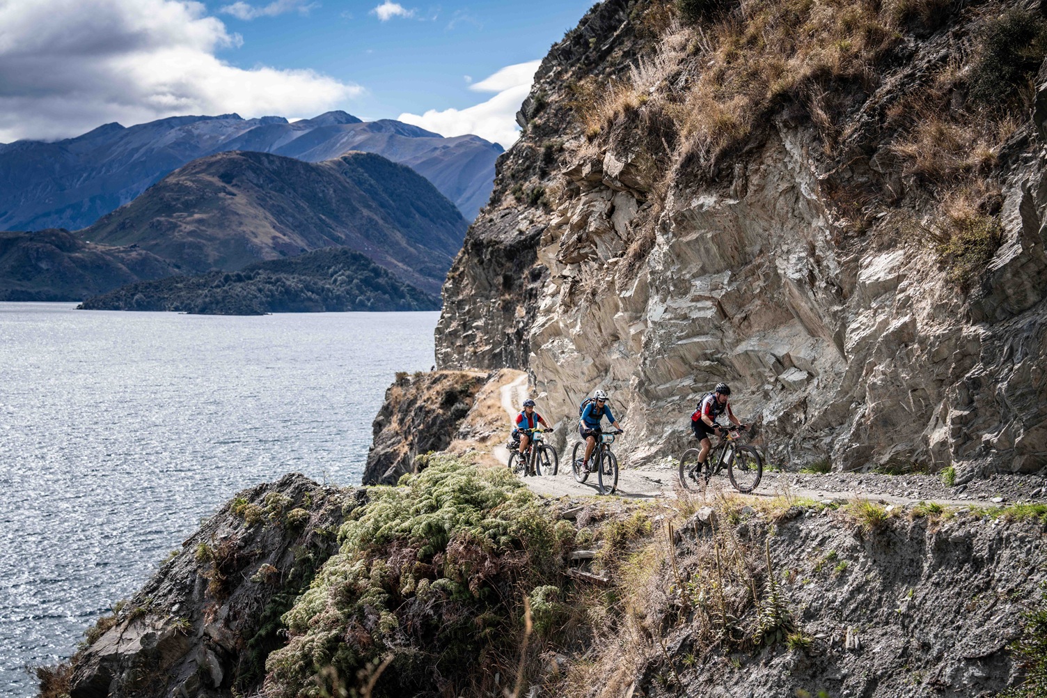 Riders navigate the Dingle Burn Bluffs during the Lake Hawea Epic 2026. PHOTO: DIEGO BELLI