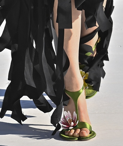 Shoes were adorned with lilies at Dior. Photo: Getty Images