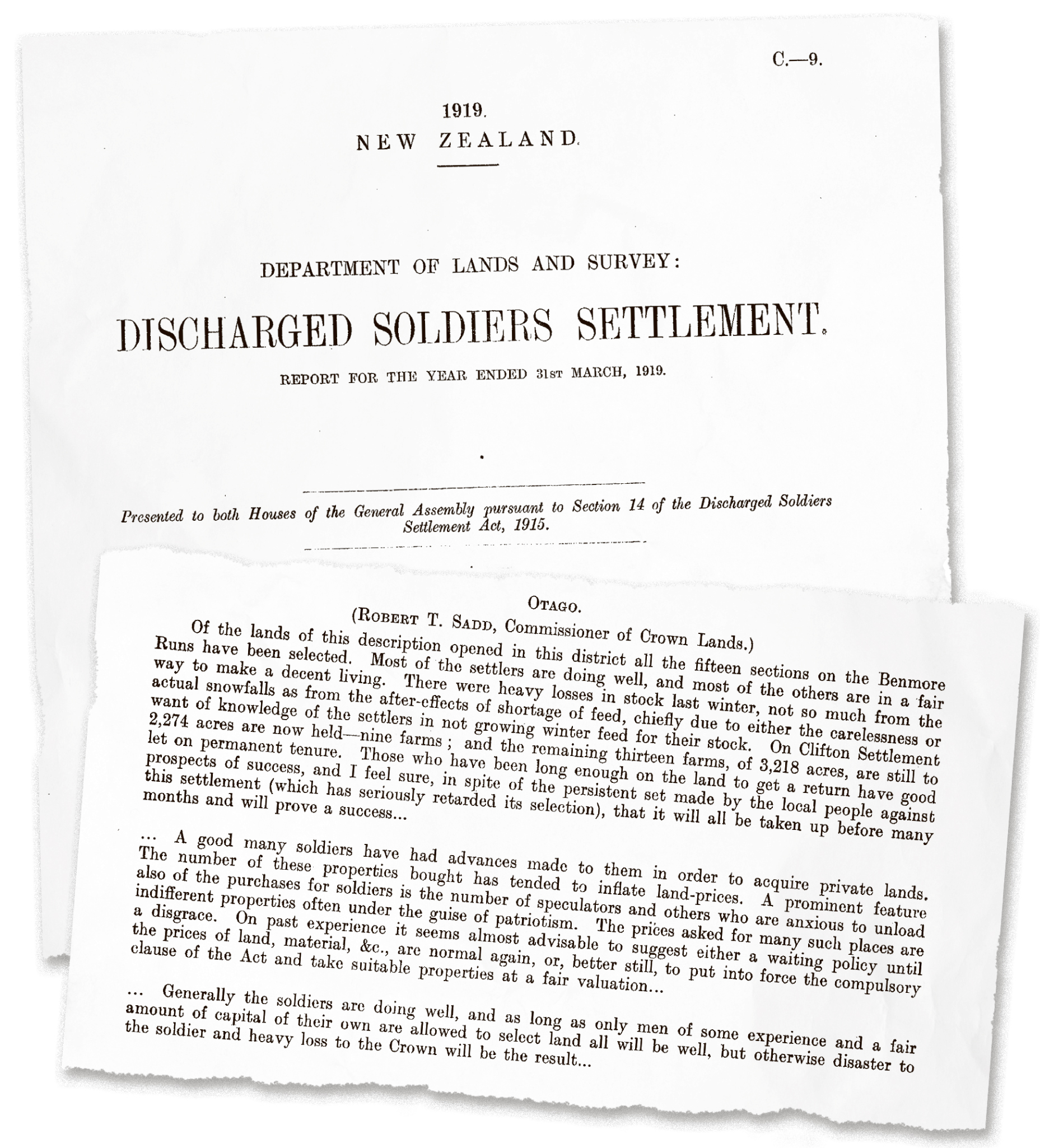 Official documents recorded the difficulties former soldiers were having. PHOTO: PAPERS PAST
