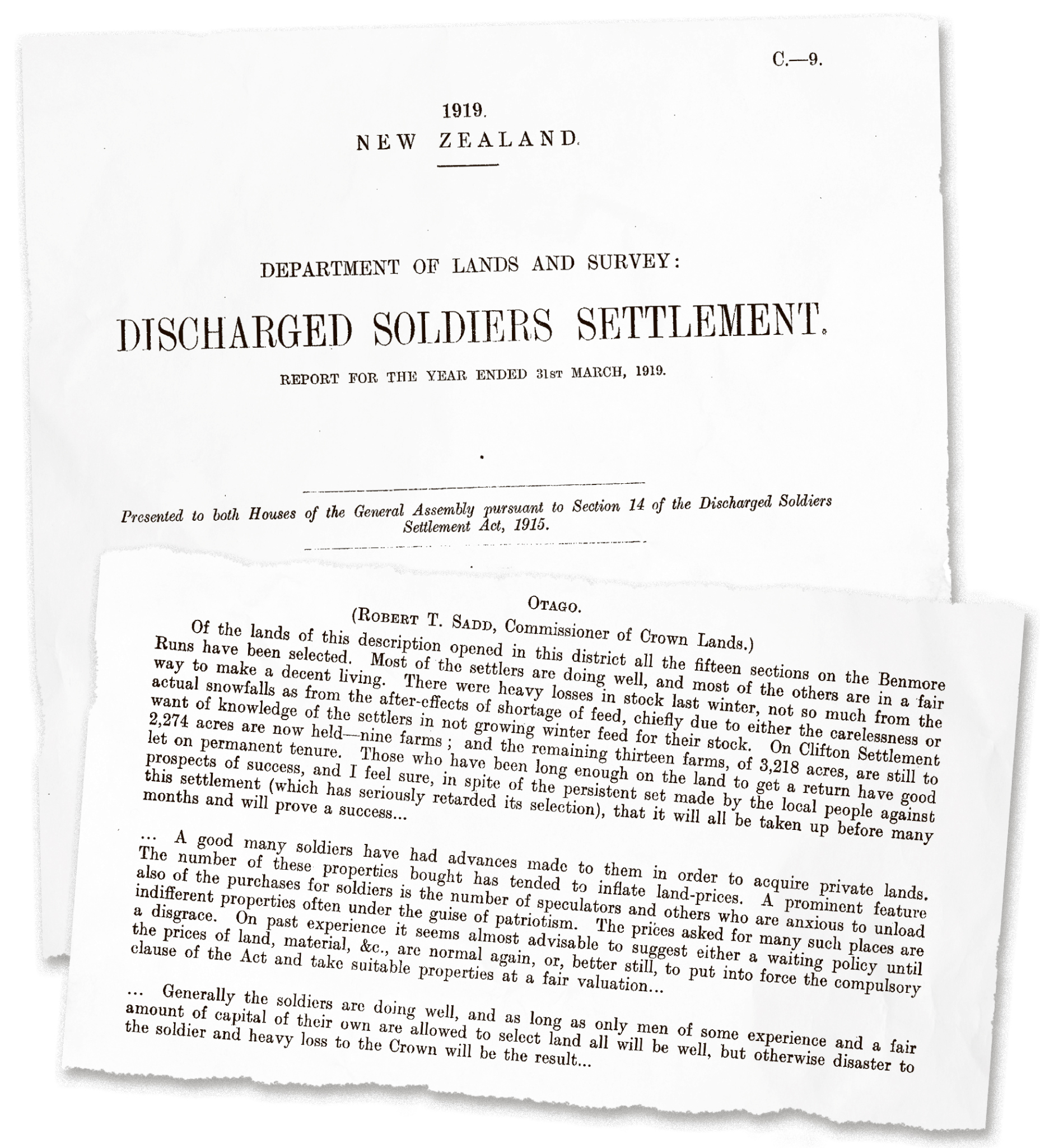 Official documents recorded the difficulties former soldiers were having. PHOTO: PAPERS PAST