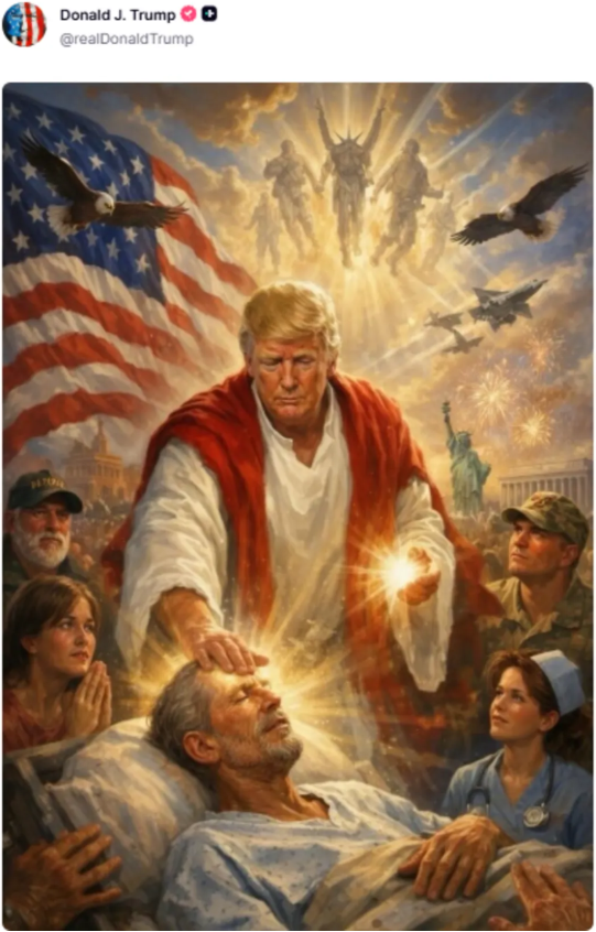 Trump accompanied his rant against the Pope with this AI-generated image of himself healing a man...