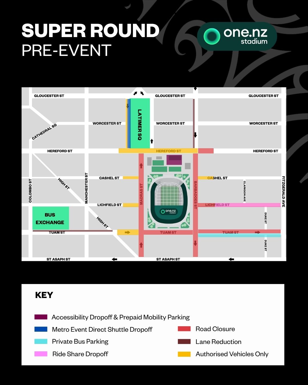 Full details on road closures, transport options and Live Site activities for the Super Round...