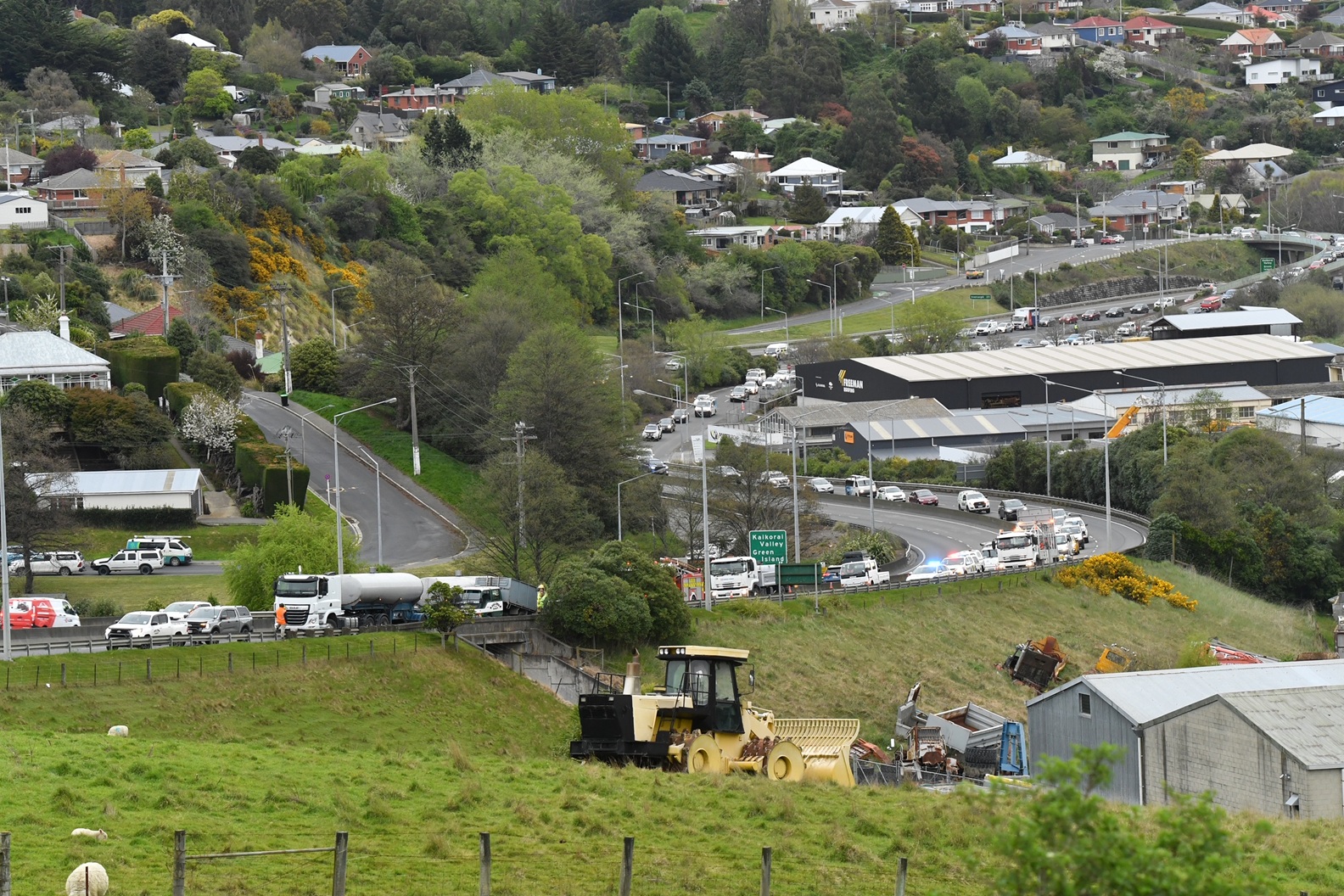 The crash has caused delays for motorists heading into Dunedin. Photo: Stephen Jaquiery